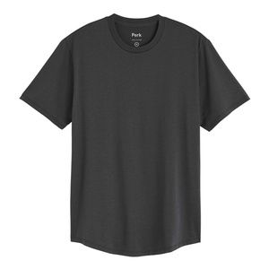 Perk Faded Black Pima Cotton Crew Neck T-Shirt - Curved Hem